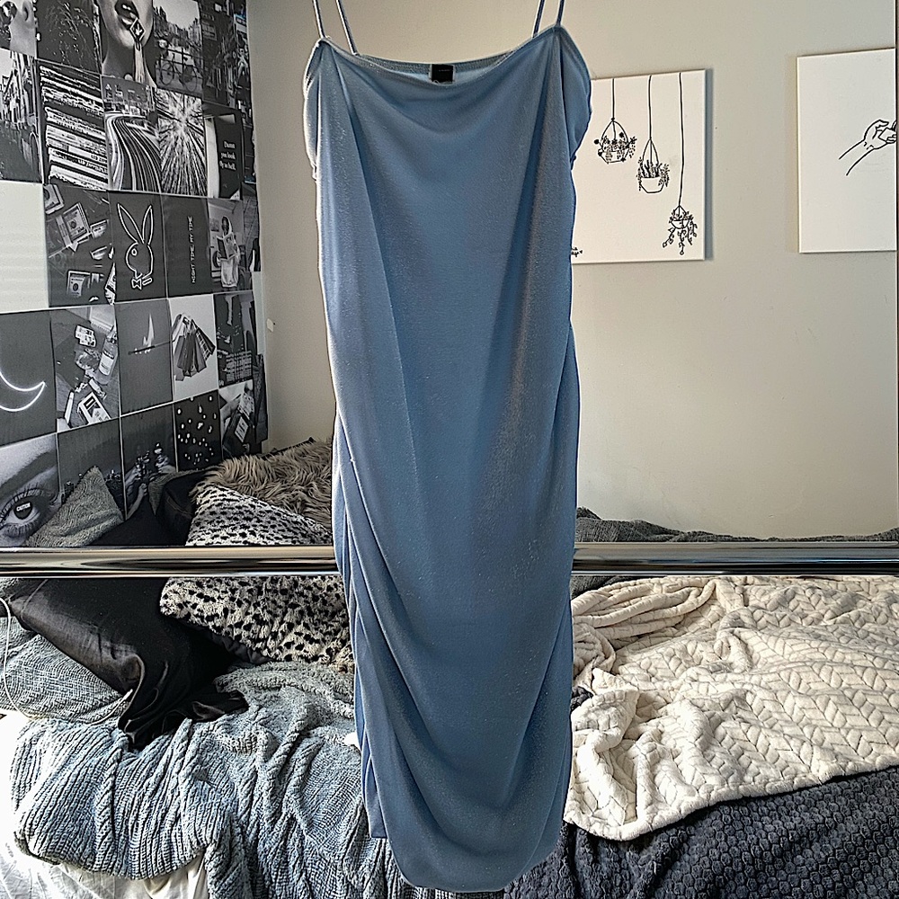 baby blue ruched dress